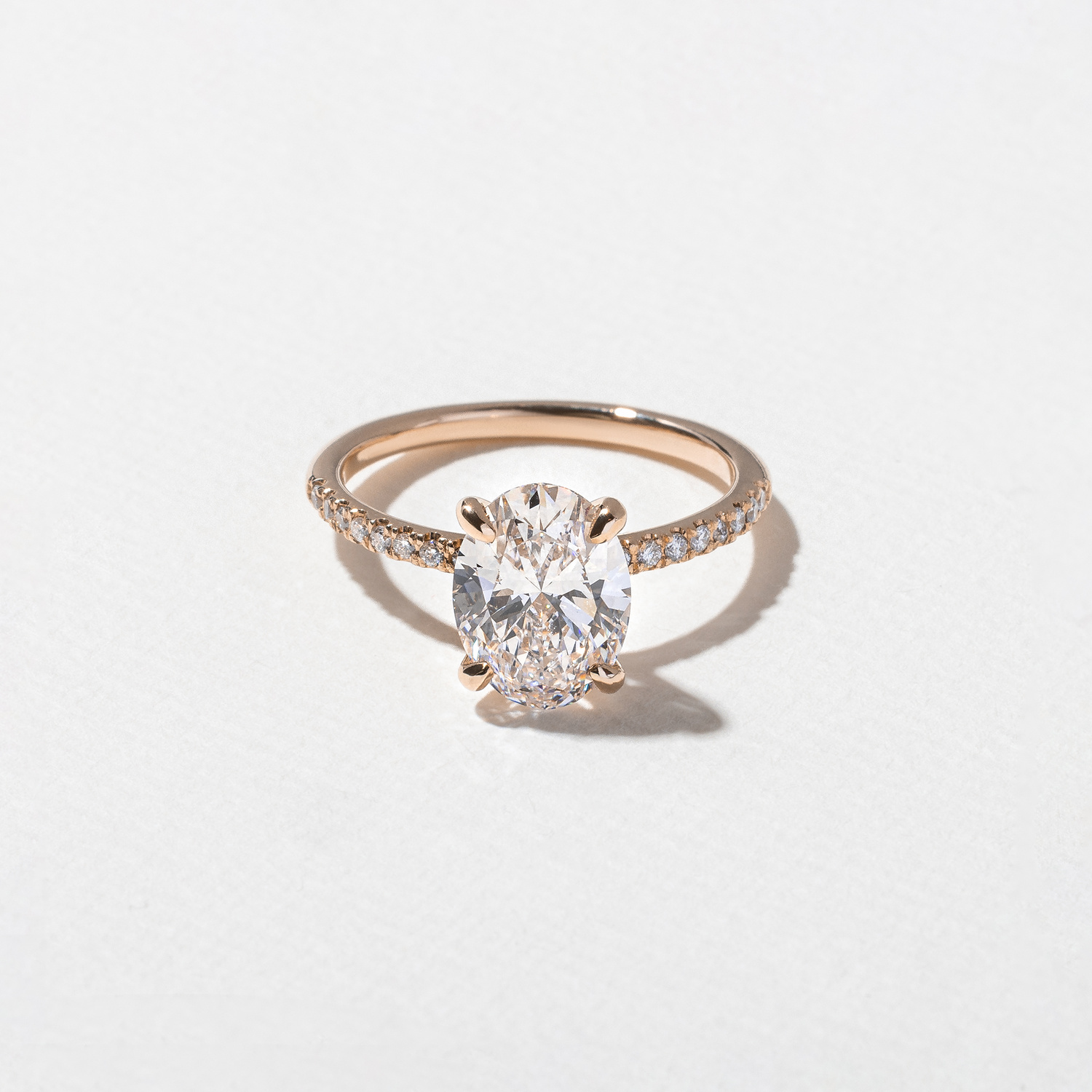 Grace Oval Solitaire with Pavé in 14k Rose Gold