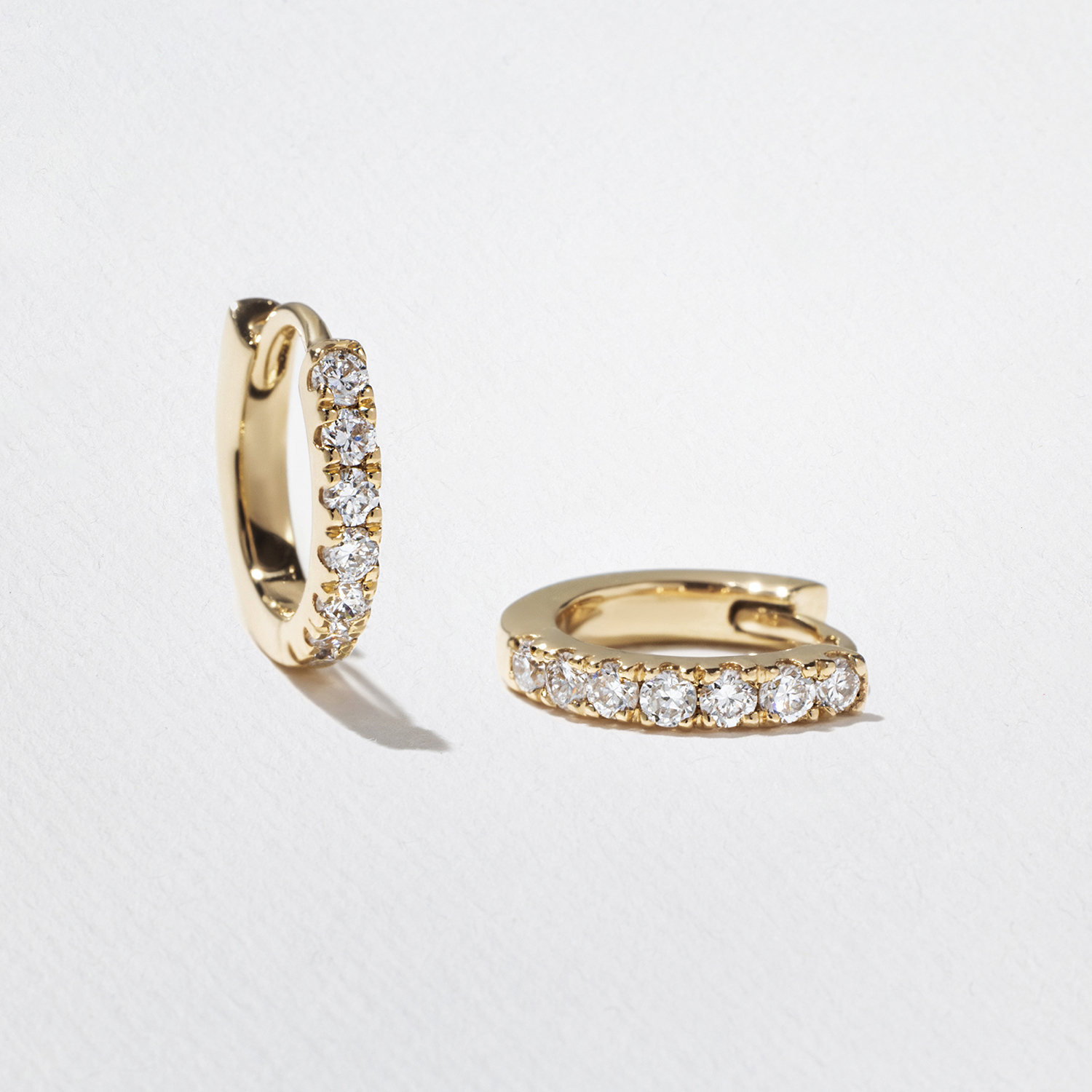Classic Diamond Huggie Hoops in 14k Yellow Gold