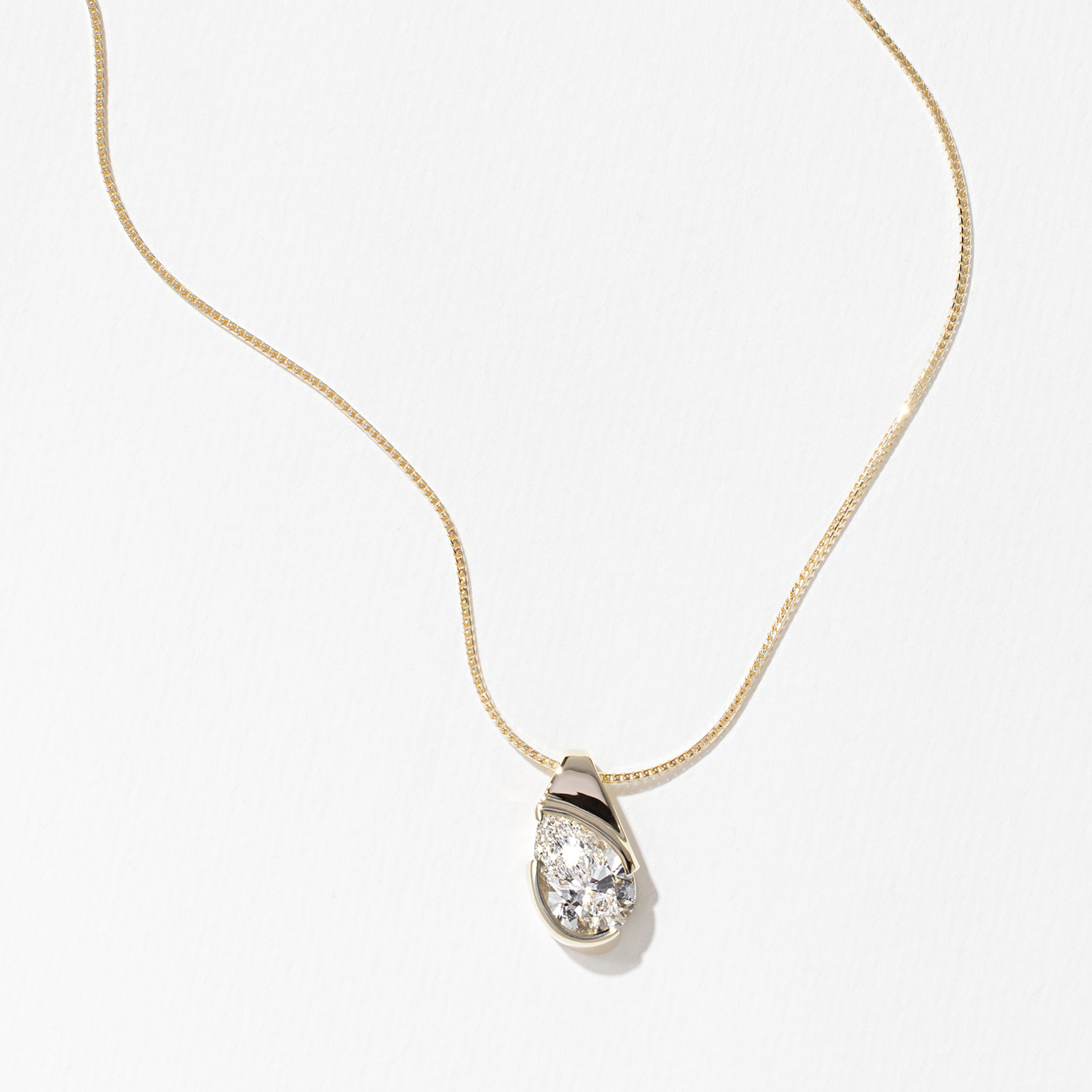 Rhodes Pear Diamond Necklace in 14k Yellow Gold