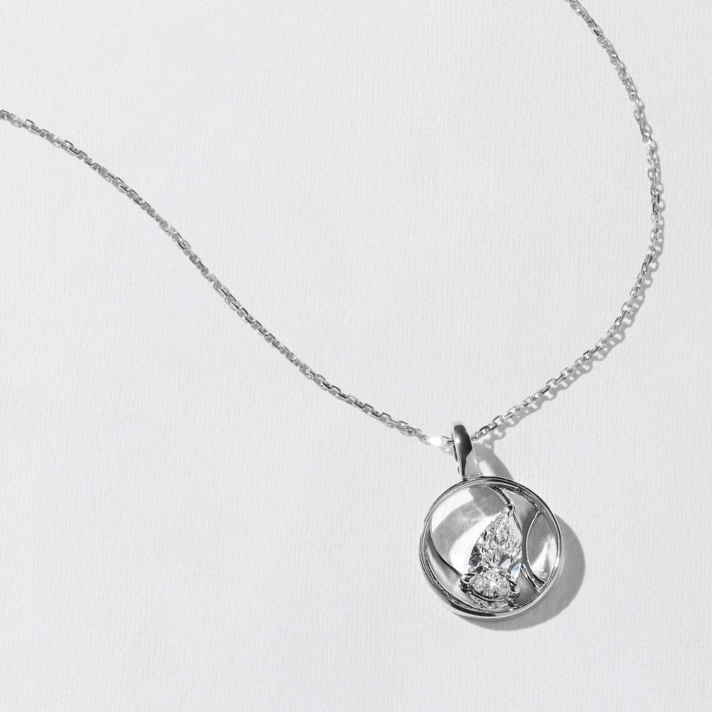 Cairo Pear Diamond Necklace in 14k White Gold