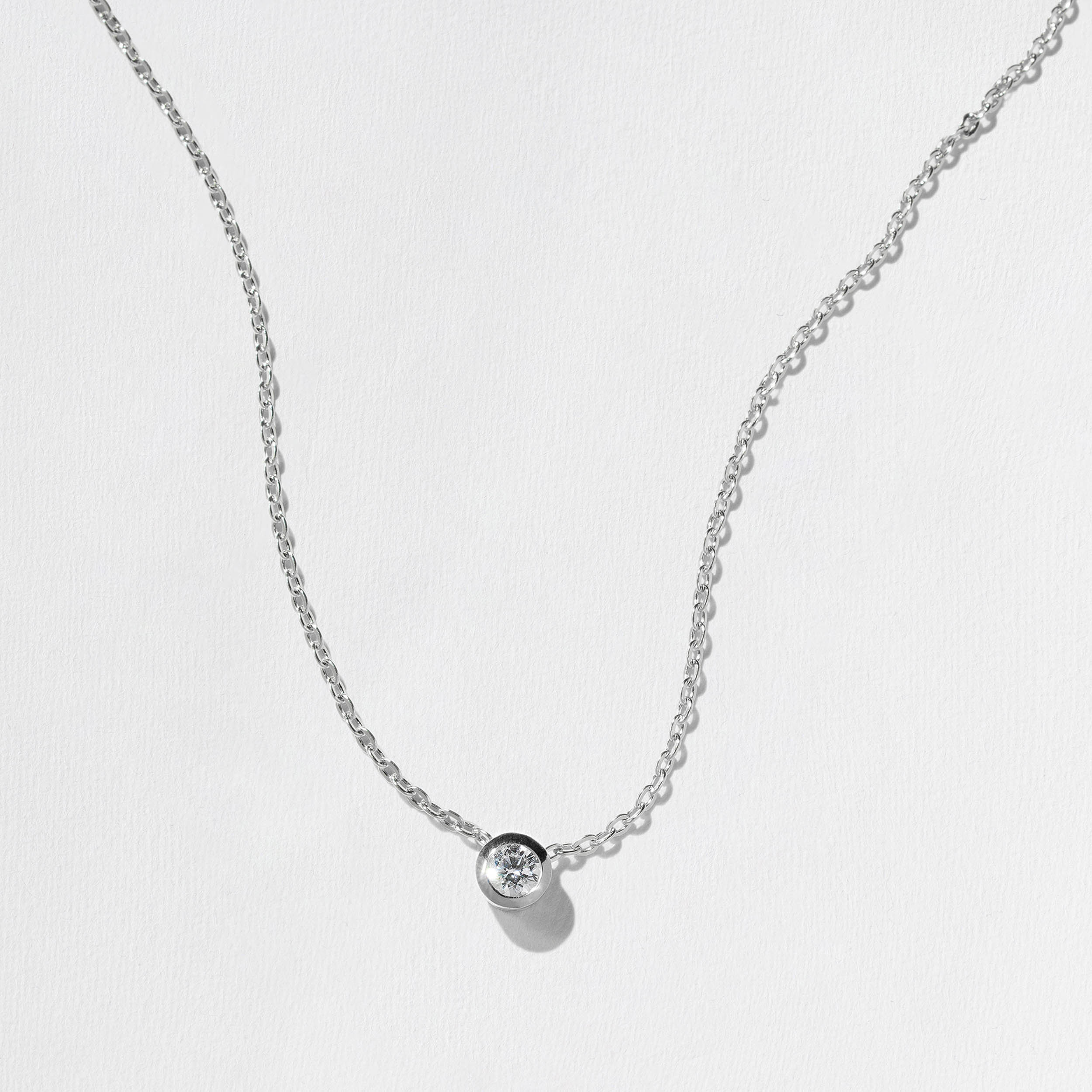 Monaco 0.33ct Bezel-Set Round Diamond Necklace in 14k White Gold