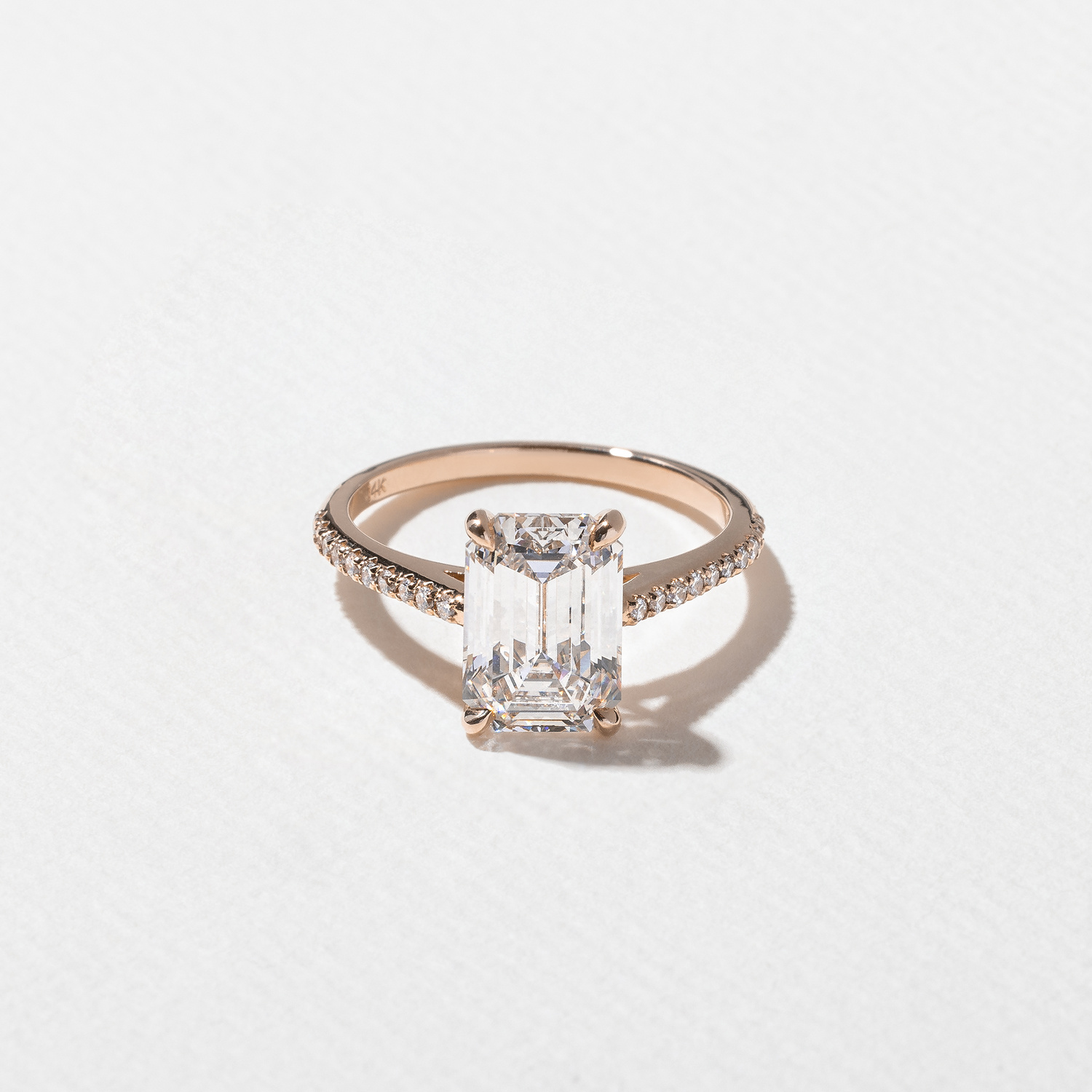 Iris Emerald-Cut Solitaire with Pavé in 14k Rose Gold