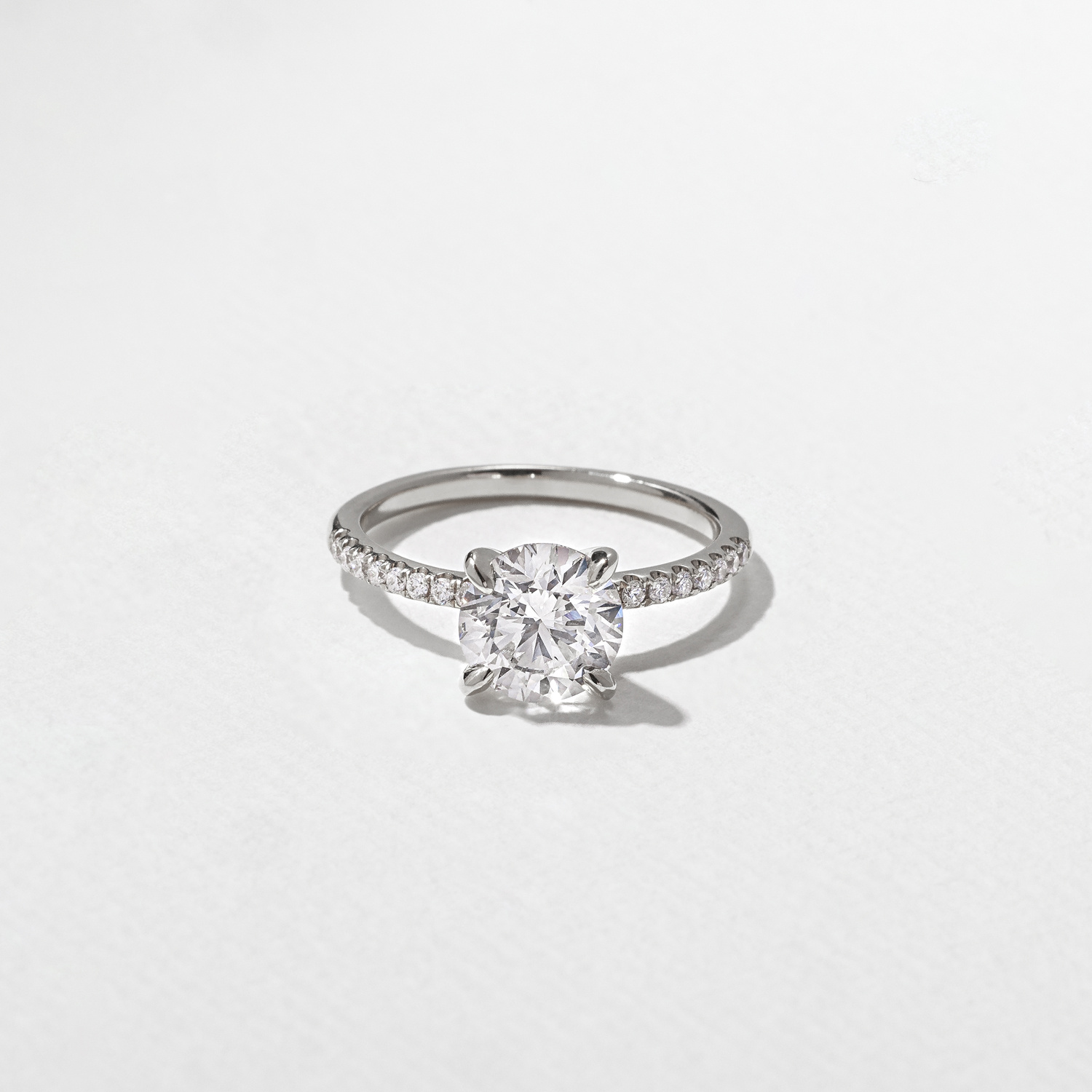 Grace Round Solitaire with Pavé in 18k White Gold