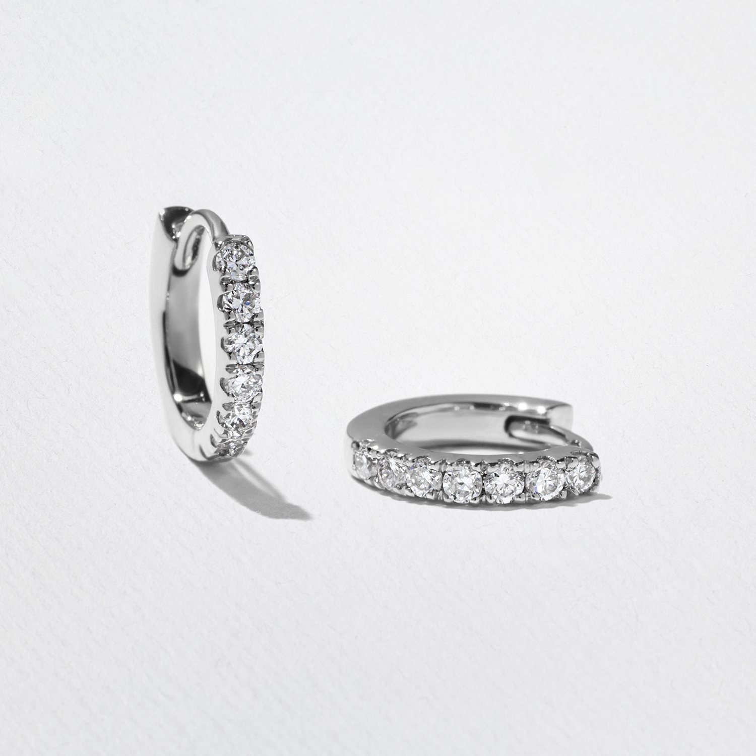 Classic Diamond Huggie Hoops in 14k White Gold
