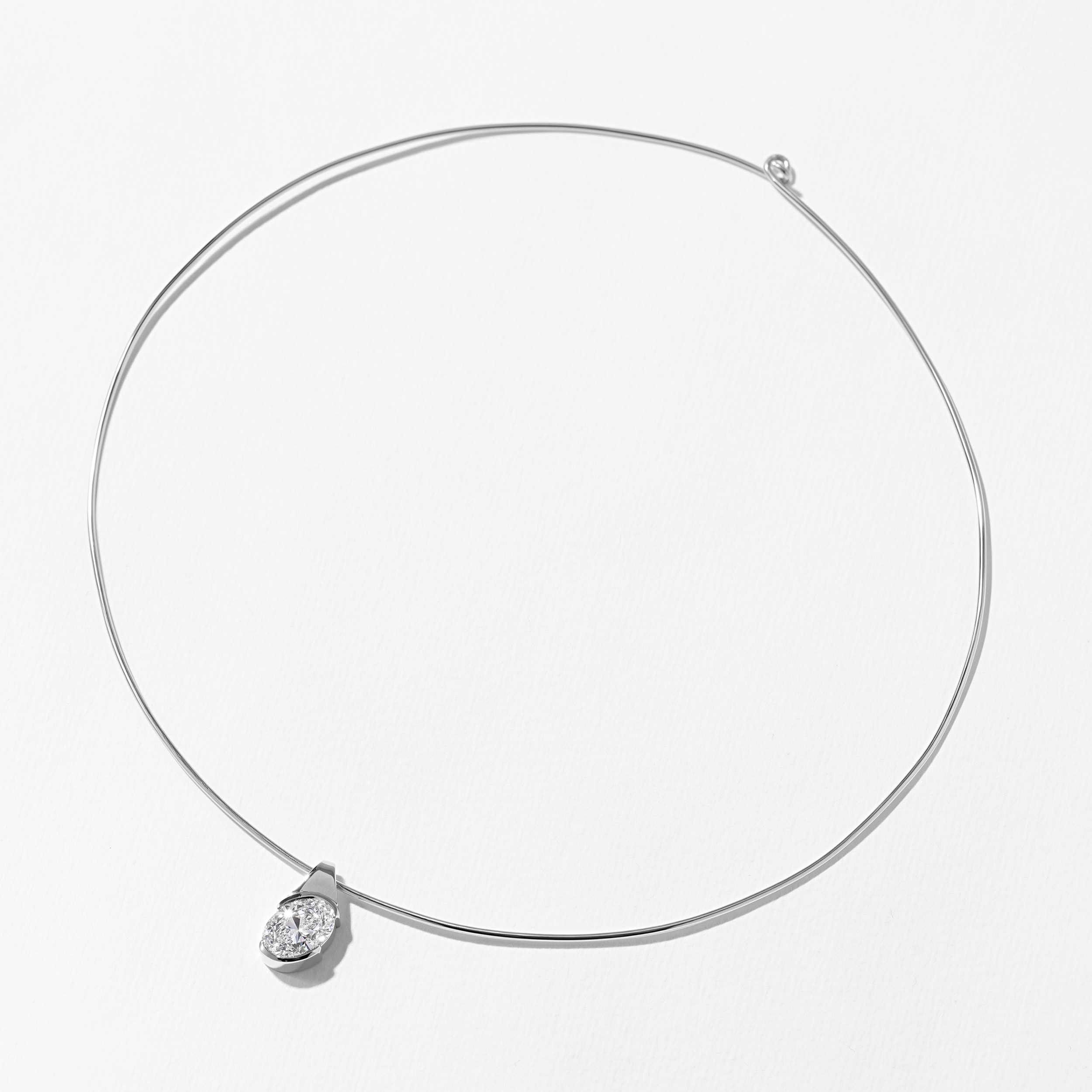 Rhodes Oval Diamond Collar in 14k White Gold