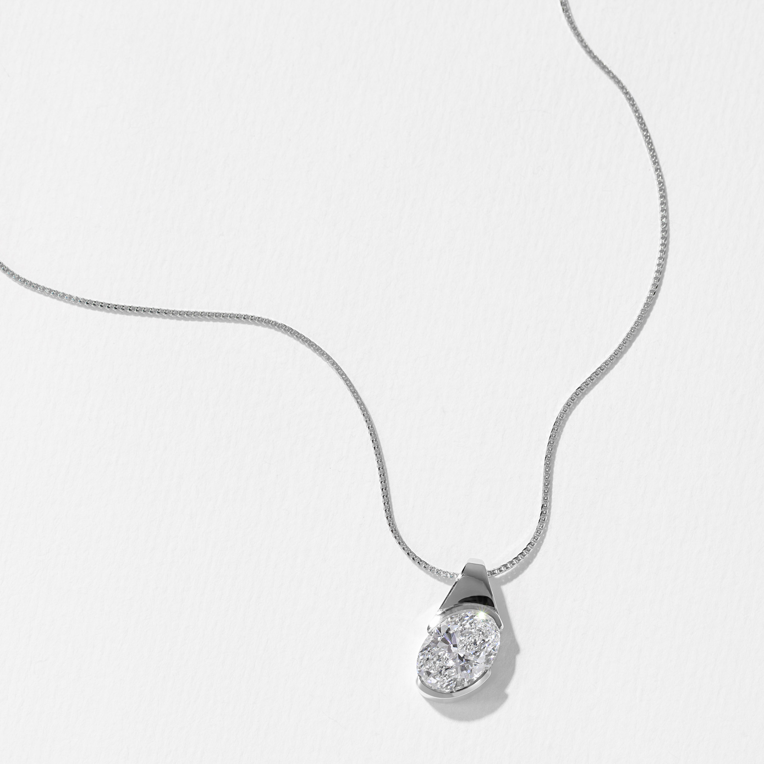 Rhodes Oval Diamond Necklace in 14k White Gold