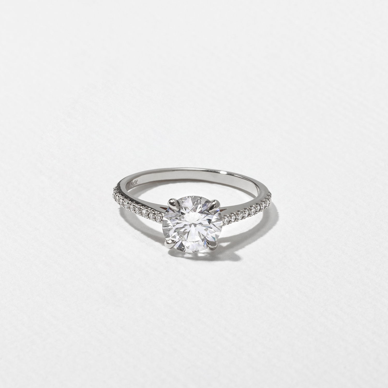 Iris Round Solitaire with Pavé in 14k White Gold