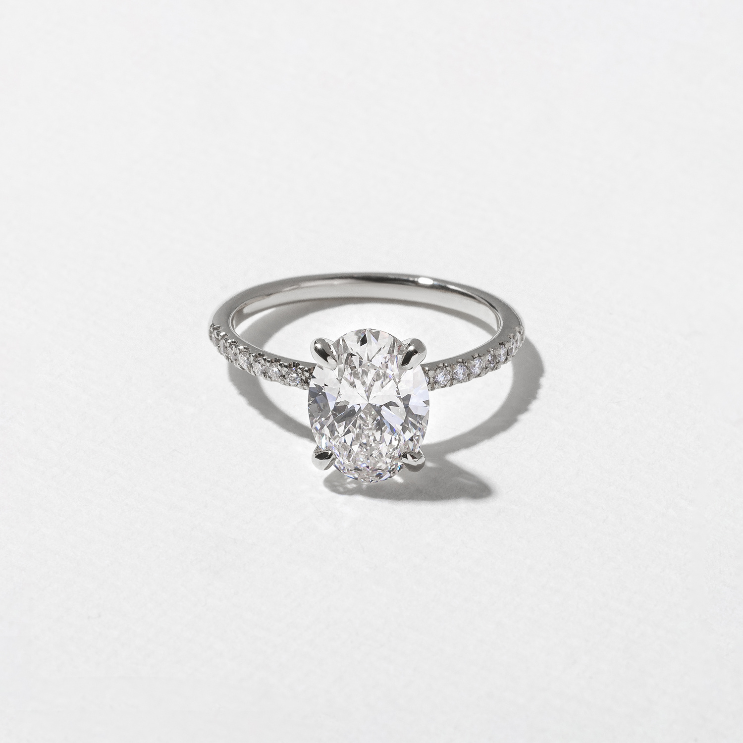 Grace Oval Solitaire with Pavé in 14k White Gold