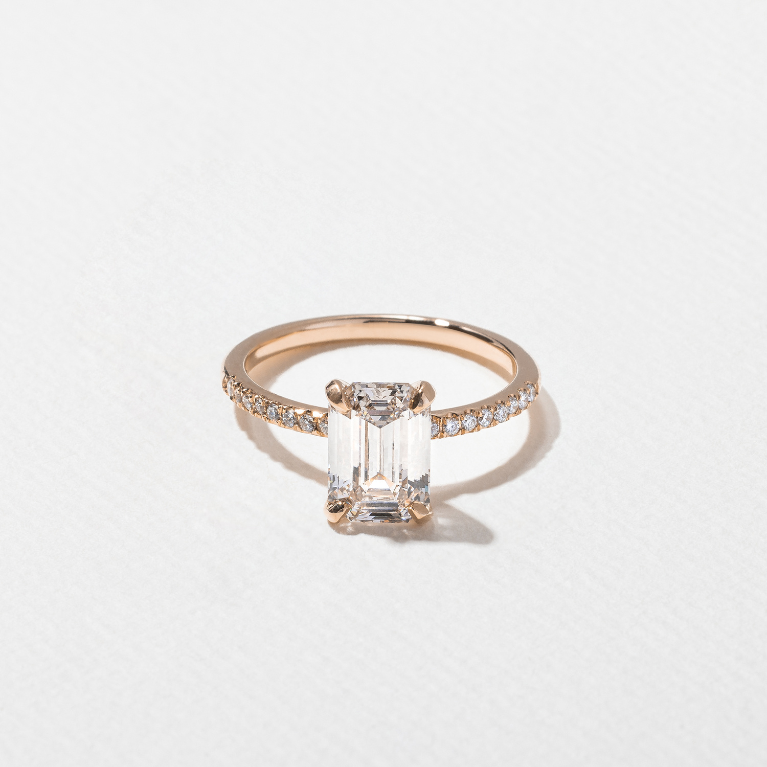 Grace Emerald-Cut Solitaire with Pave in 14k Rose Gold