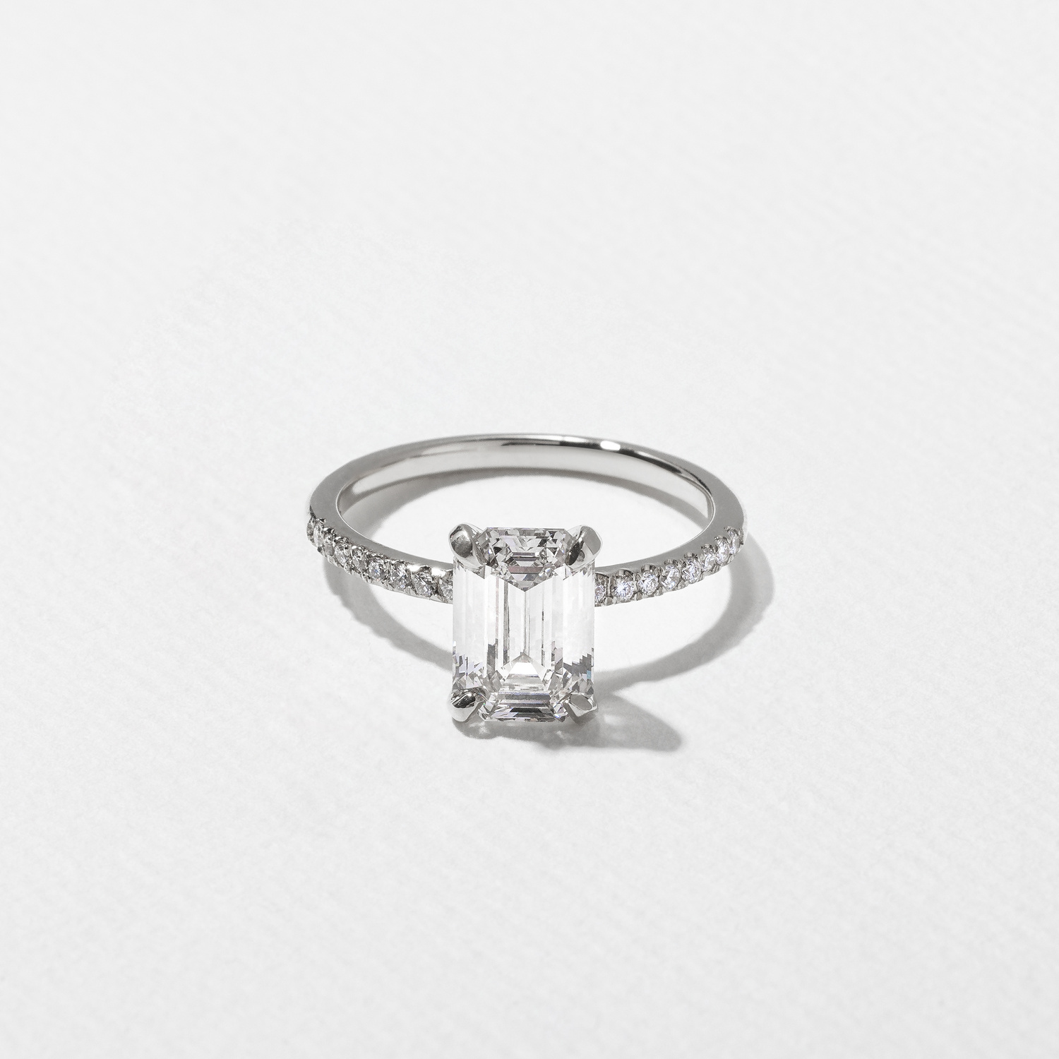 Grace Emerald-Cut Solitaire with Pave in 18k White Gold