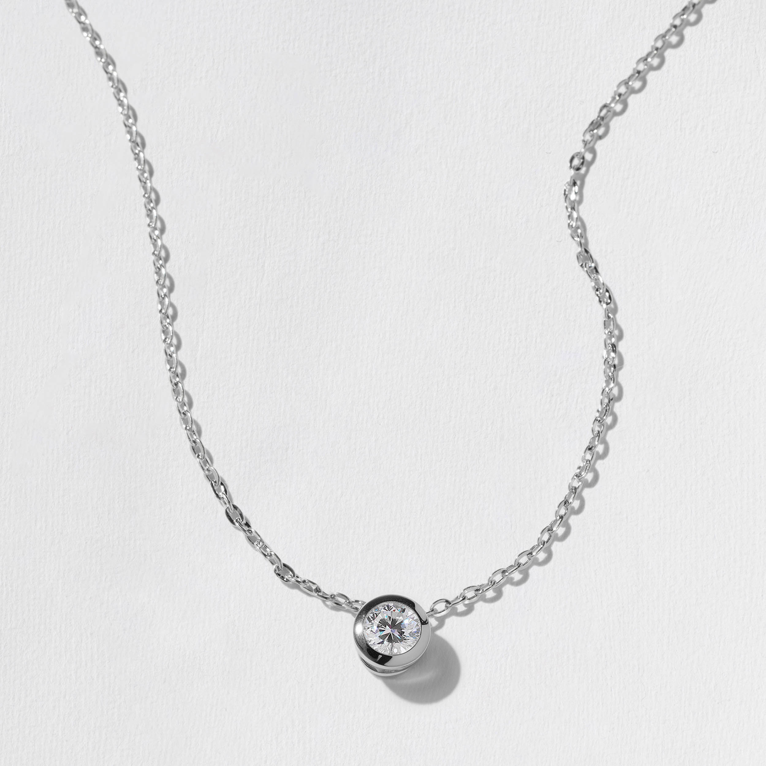 Monaco 0.75ct Bezel-Set Round Diamond Necklace in 14k White Gold